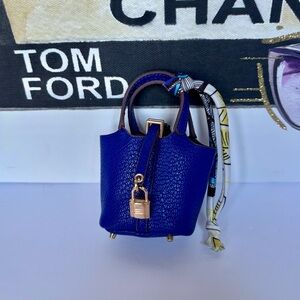 Mini Tote Bag with Scarf Detail - Blue